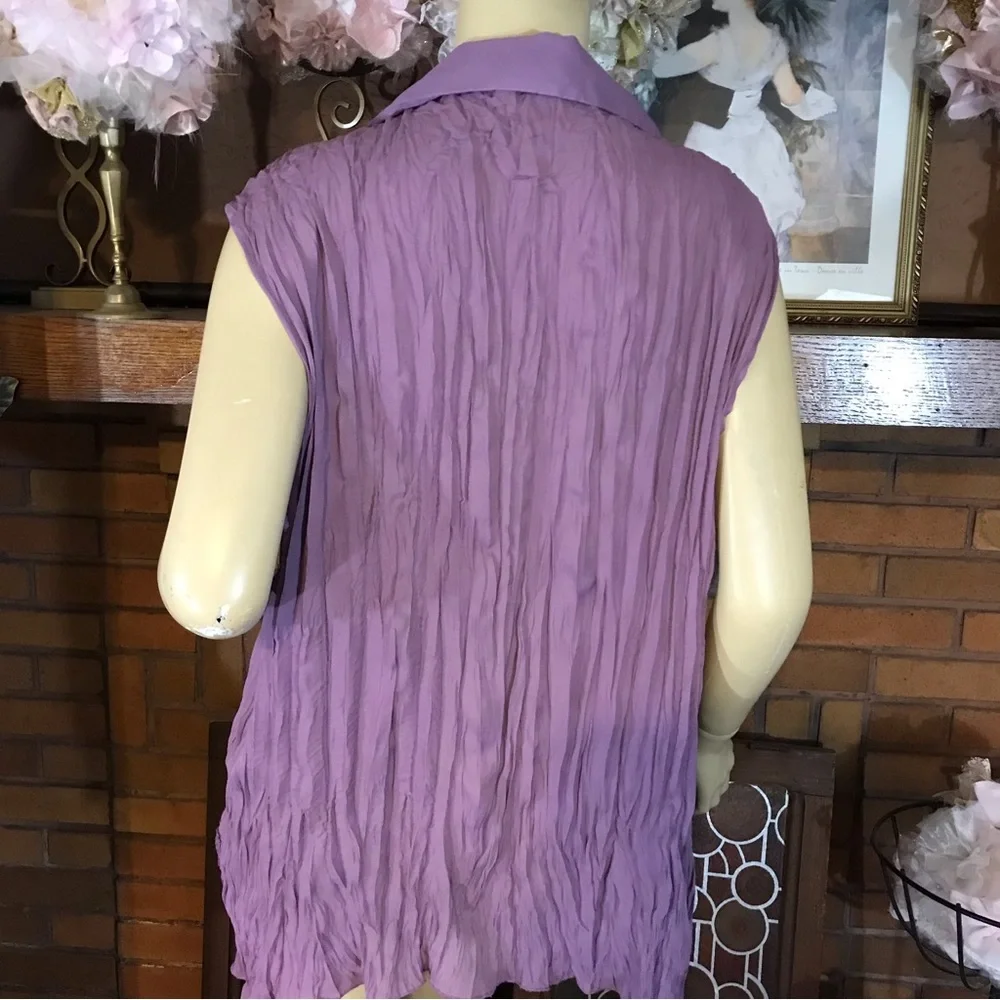 ALLISON TAYLOR PURPLE LACE AND RUFFLE CREPE SLEEVELESS BLOUSE (3X) - Picture 8 of 11